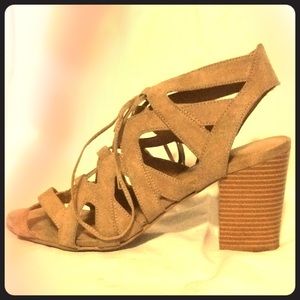 Criss Cross Ankle Strap Heels Suede Brown